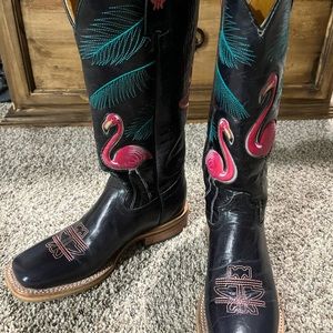 Square Toe Cowgirl Boots- TIN HAUL Flamingo